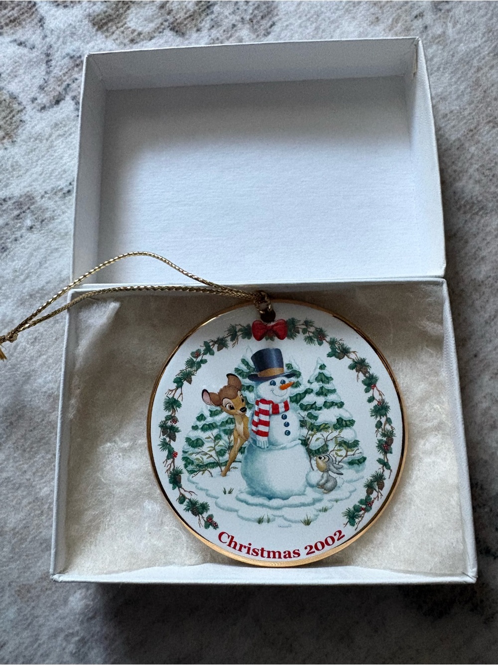 VTG 2002 Bambi First Snowfall Christmas Disney Grolier Porcelain Disk Ornament